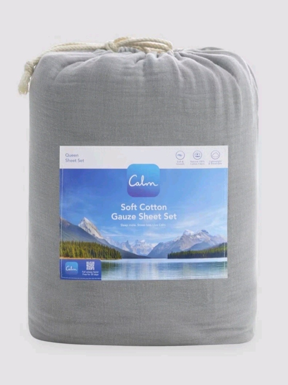 4pc Calm Queen Gauze Sheet Set Stone Grey